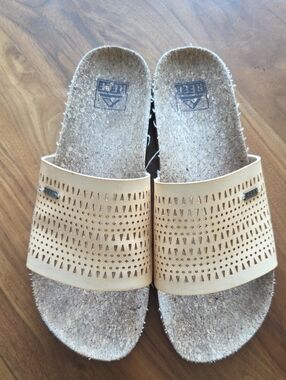 Reef Women's Beige Laser-Cut Slide Sandals